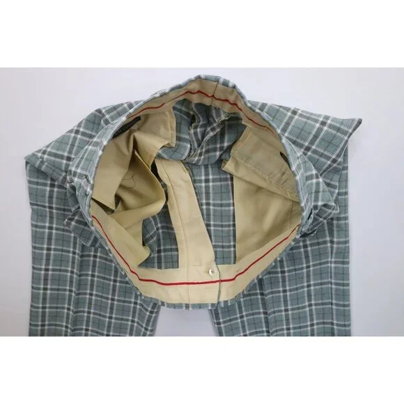 Vtg 70s Rockabilly Mens 34x32 Knit Wide Leg Bell Bottoms Chino Pants Plaid USA